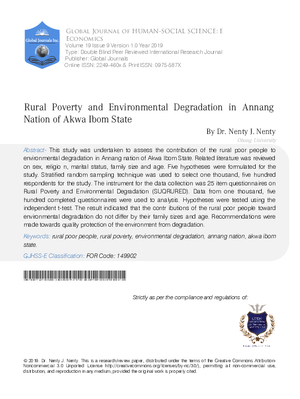 Rural Poverty and Environmental Degradation in Annang Nation of Akwa Ibom State