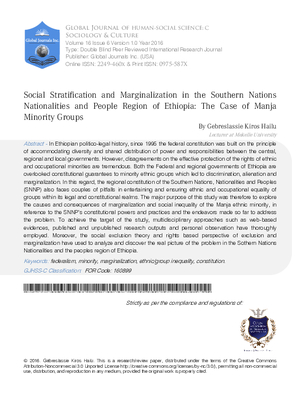 Social Stratification and Marginalization in the Southern Nations, Nationalities and People Region of Ethiopia: The Case of Manja Minority Groups