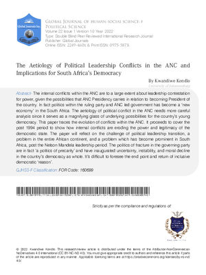 The Aetiology of Political Leadership Conflicts in the ANC and Implications for South Africa2019;s Democracy