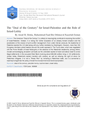 The 201C;Deal of the Century201D; for Israel Palestine and the Role of Israel-Lobby