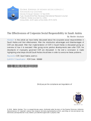 The Effectiveness of Corporate Social Responsibility in Saudi Arabia