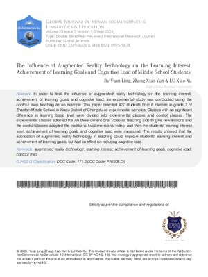 The Influence of Augmented Reality Technology on the Learning Interest, Achievement of Learning Goals and Cognitive Load of Middle School Students