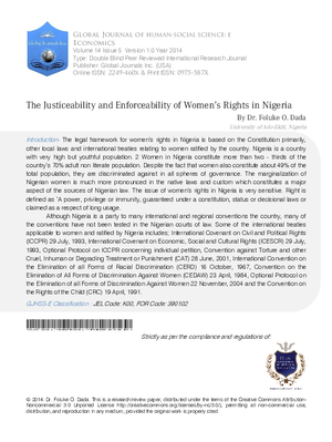 The Justiceability and Enforceability of Womenas Rights in Nigeria