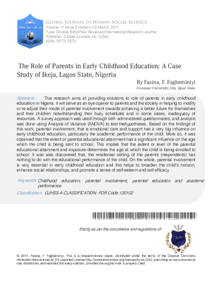 THE ROLE OF PARENTS IN EARLY CHILDHOOD EDUCATION: A CASE STUDY OF IKEJA, LAGOS STATE, NIGERIA