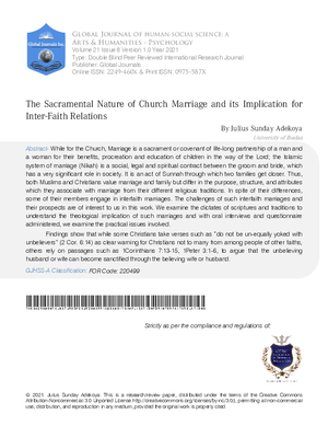 The Sacramental Nature of Church Marriage and its Implication for Inter-Faith Relations