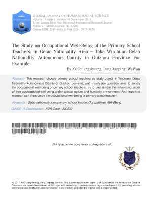 The Study on Occupational Well-being of the Primary School Teachers