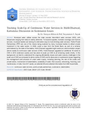 Tracking Scale-Up of Continuous Water Services in Hubli-Dharwad, Karnataka: Discussion on Sustenance Issues