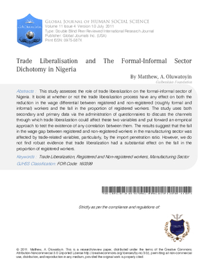 Trade Liberalisation and the Formal-Informal Sector Dichotomy in Nigeria