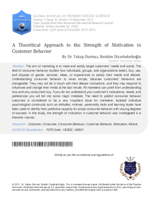 A Theoritical Approach To The Strength Of Motivation In Customer Behavior
