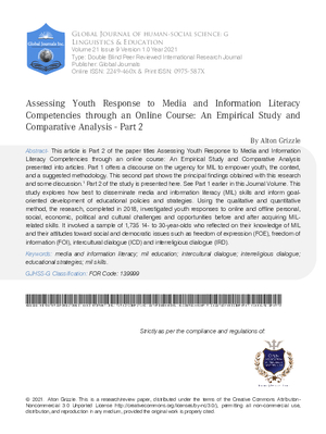 Assessing Youth Response to Media and Information Literacy Competencies through an Online Course: An Empirical Study and Comparative Analysis - Part 2