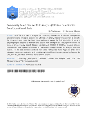 Community Based Disaster Risk Analysis (CBDRA): case studies from Uttarakhand, India