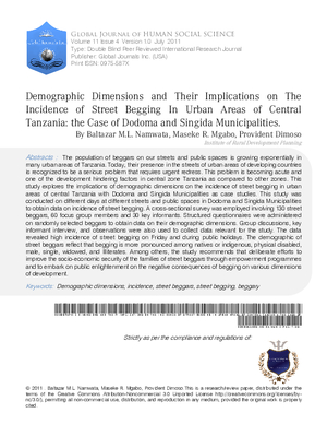 Demographic Dimensions and their Implications on the Incidence of Street Begging in Urban Areas of Central Tanzania: The Case of Dodoma and Singida Mu