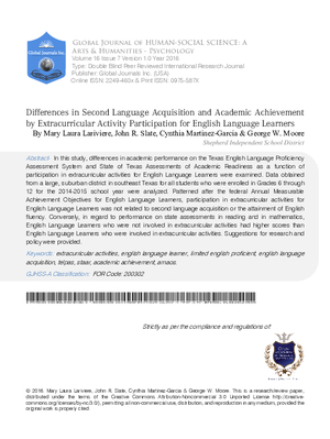 Differences in Second Language Acquisition and Academic Achievement by Extracurricular Activity Participation for English Language Learners