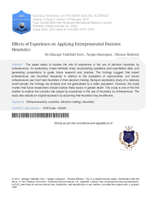 Effects of Experience on Applying Entrepreneurial Decision Heuristics