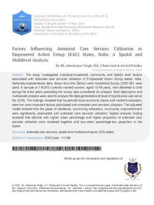 Factors Influencing Antenatal Care Services Utilization in Empowered Action Group (EAG) States, India: A Spatial and Multilevel Analysis