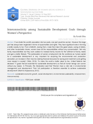 Interconnectivity among Sustainable Development Goals through Women’s Perspective