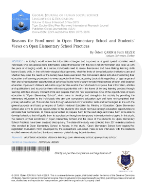 Reasons for Enrollment in Open Elementary School and Studentsa Views on Open Elementary School Practices