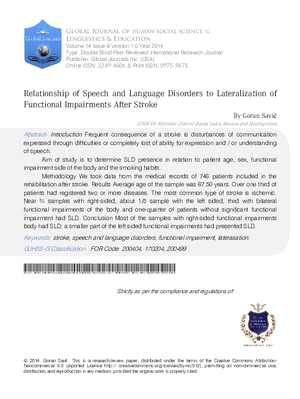 Relationship of Speech and Language Disorders to Lateralization of Functional Impairments after Stroke