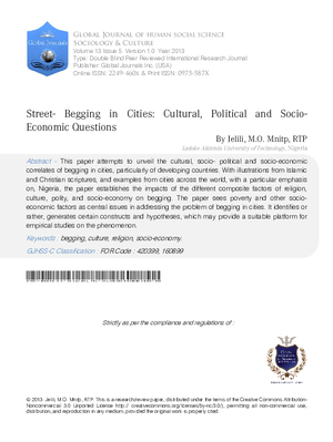 Street- Begging in Cities: Cultural, Political and Socio-Economic Questions