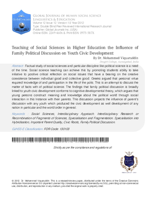 Teaching of Social Sciences in Higher Education The Influence of Family Political Discussion on Youth Civic Development