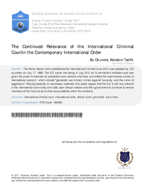 The Continued Relevance of the International Criminal Courtin the Contemporary International Order