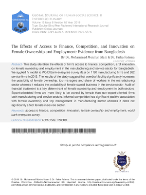 The Effects of Access to Finance, Competition, and Innovation on Female Ownership and Employment: Evidence from Bangladesh