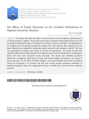 The Effects of Family structures on the academic performance of Nigerian University Students