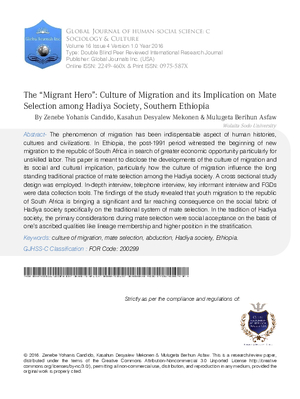 The Migrant Hero: Culture of Migration and its Implication on Mate Selection among Hadiya Society, Southern Ethiopia