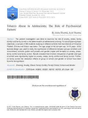 Tobacco Abuse in Adolescents: The Role of Psychosocial Factors