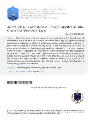 An Analysis of Relative Inflation Hedging Capacities of Prime Commercial Properties in Lagos