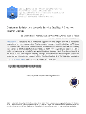 Customer Satisfaction towards Service Quality: a study on Islamic Culture