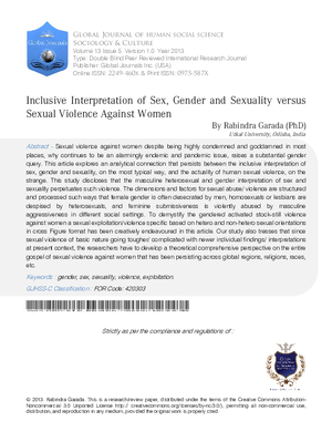 Inclusive Interpretation of Sex, Gender and Sexuality Versus Sexual Violence against Women