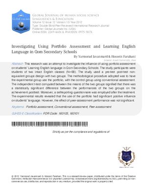 Investigating Using Portfolio Assessment and Learning English Language in Qom Secondary Schools
