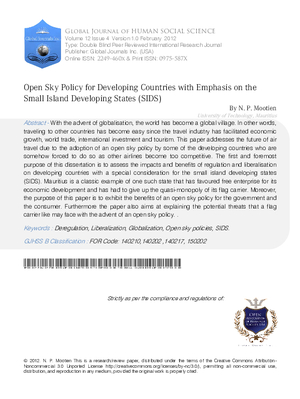 Open Sky Policy for Developing Countries with Emphasis on the Small Island Developing States (SIDS)