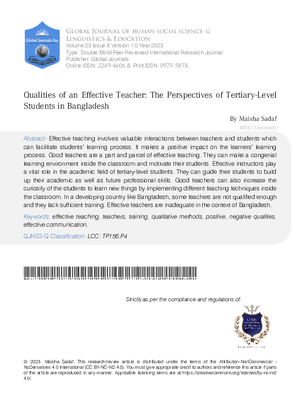 Qualities of an Effective Teacher: The Perspectives of Tertiary- Level Students in Bangladesh