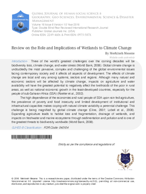 Review on the Role and Implications of Wetlands to Climate Change