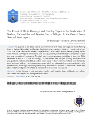 The Extent of Media Coverage and Framing Types in the Celebration of Nations, Nationalities and Peoples Day in Ethiopia: In the Case of Some Selected Newspapers