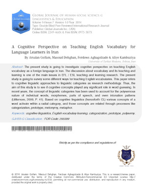 A Cognitive Perspective on Teaching English Vocabulary for Language Learners in Iran
