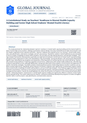 A Correlational Study on Teachers Readiness in Mental Health Capacity Building and Senior High School Students Mental Health Literacy