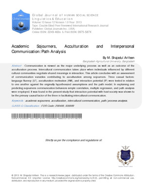 Academic Sojourners, Acculturation and Interpersonal Communication: Path Analysis