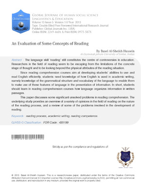 An Evaluation of Some Concepts of Reading