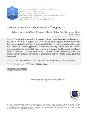 Analyses of Quaid - E-Azam's Speech of 11 th August, 1947