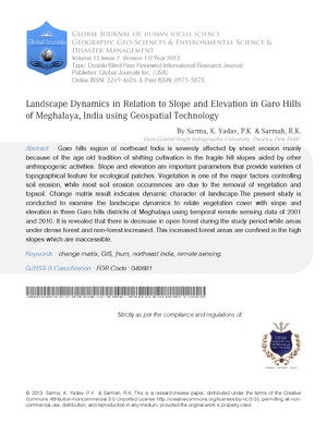 Landscape Dynamics in Relation to Slope and Elevation in Garo Hills of Meghalaya, India using Geospatial Technology