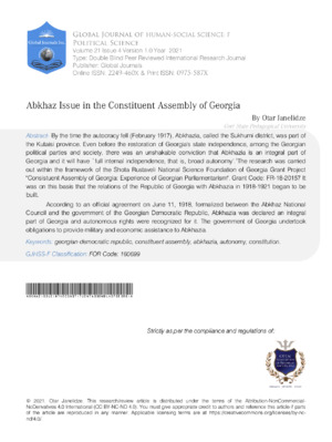 Abkhaz Issue in the Constituent Assembly of Georgia