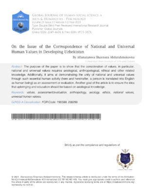 On the Issue of the Correspondence of National and Universal Human Values in Developing Uzbekistan