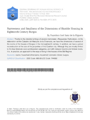 Narrowness and Smallness of the Dimensions of Humble Housing in Eighteenth Century Burgos