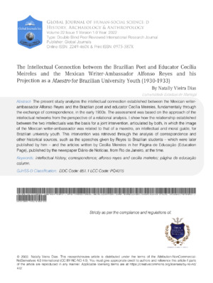 The Intellectual Connection between the Brazilian Poet and Educator Cecília Meireles and the Mexican Writer-Ambassador Alfonso Reyes and his Projection as a Maestro for Brazilian University Youth (1930-1933)