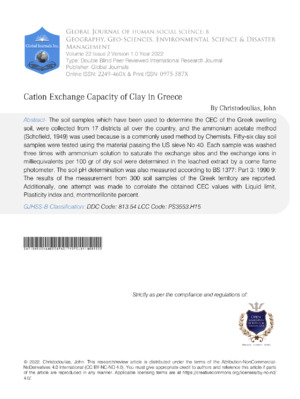 Cation Exchange Capacity of Clay in Greece