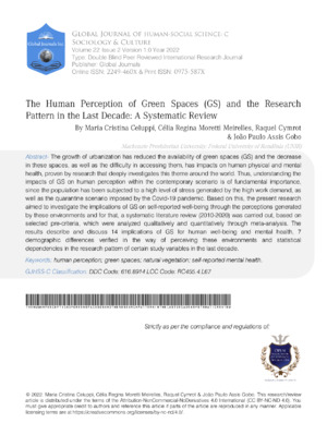 The Human Perception of Green Spaces (GS) and the Research Pattern in  the Last Decade: A Systematic Review