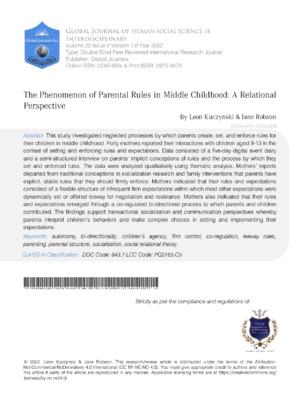 The Phenomenon of Parental Rules in Middle Childhood: A Relational Perspective